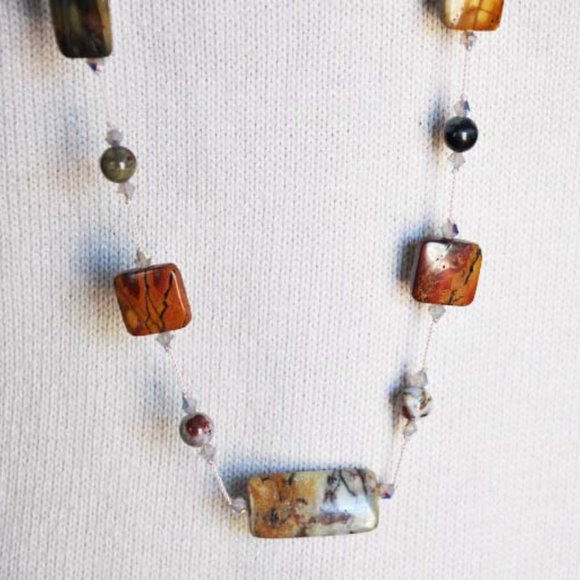 Handmade Hand Knotted Venus Jasper Chicklet Beaded Necklace 42 Inches - Picture 2 of 5